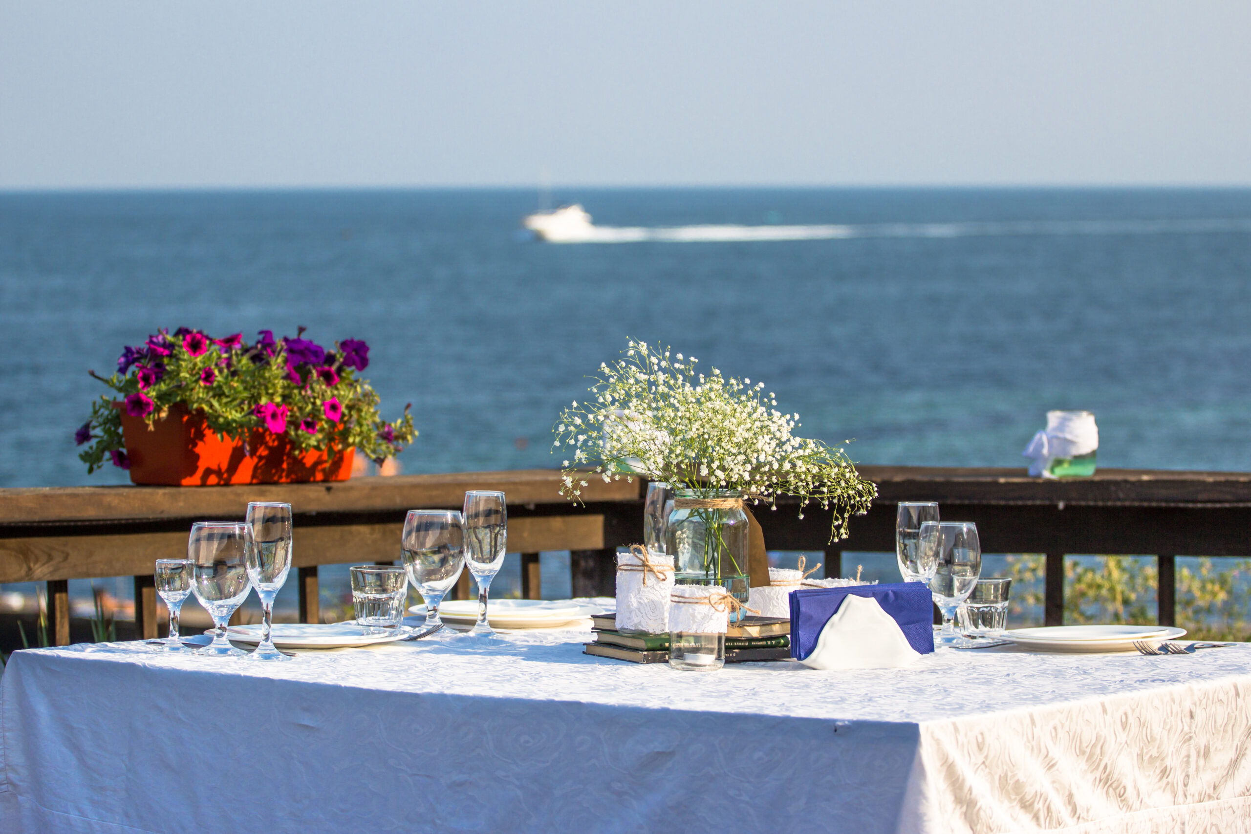 Decorated table set for a private dinner outdoors