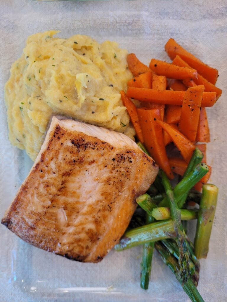 Salmon & Acorn Squash Mash with Mustard Dill Sauce