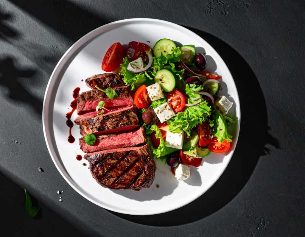 Charred Flank Steak and Greek Salad