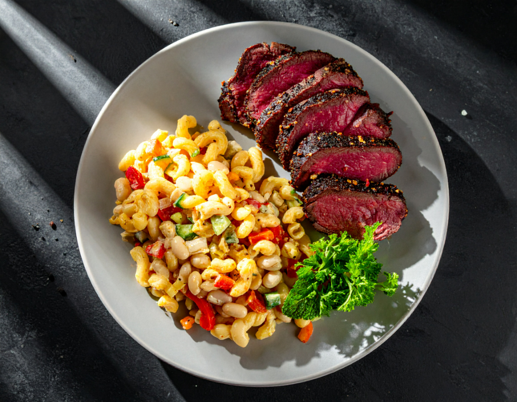 Berbere Spiced Beef with Macaroni Salad