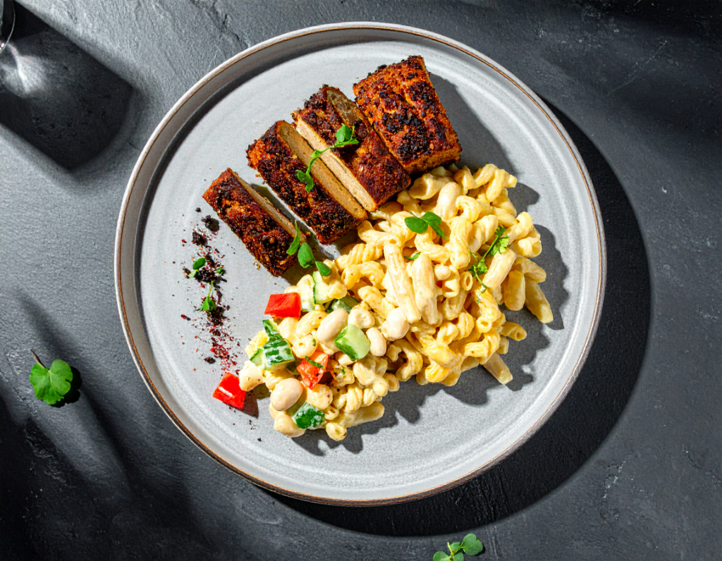 Berbere Spiced Tofu with Macaroni Salad