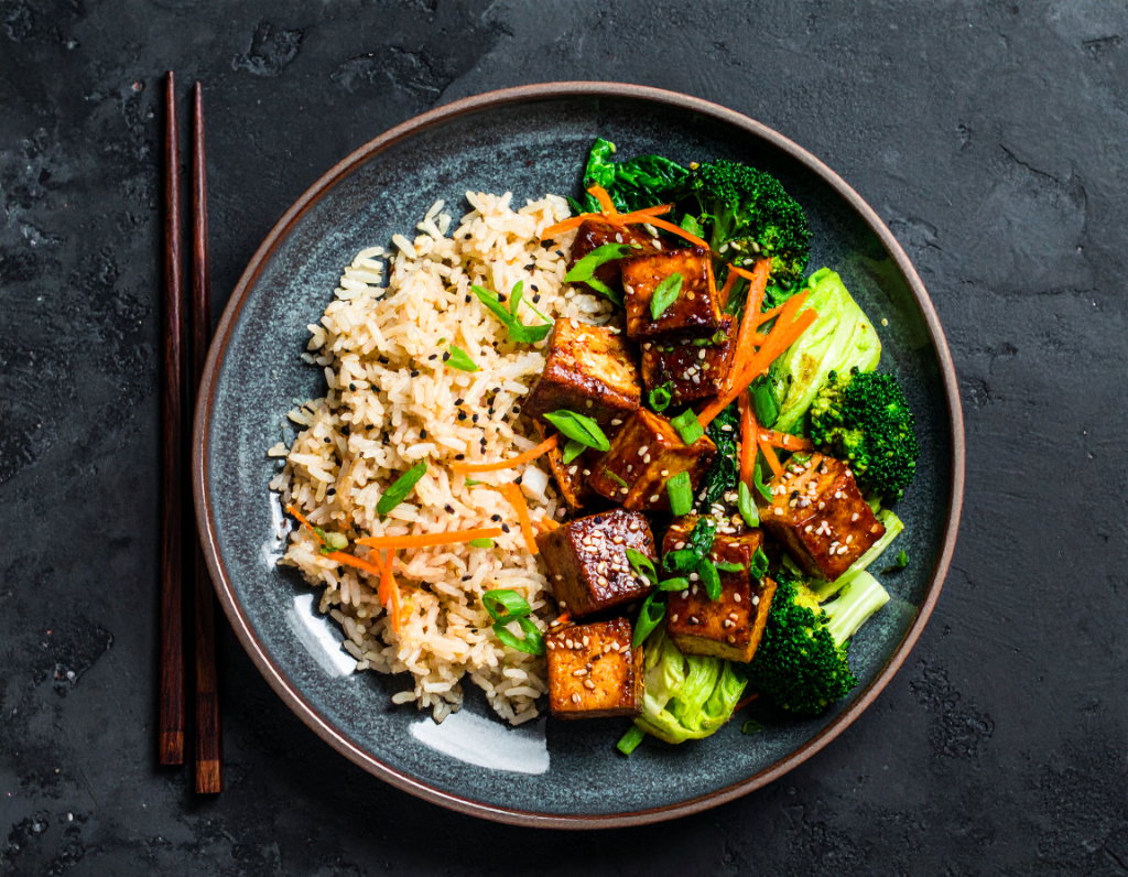 Garlic Ginger Glazed Sticky Tofu