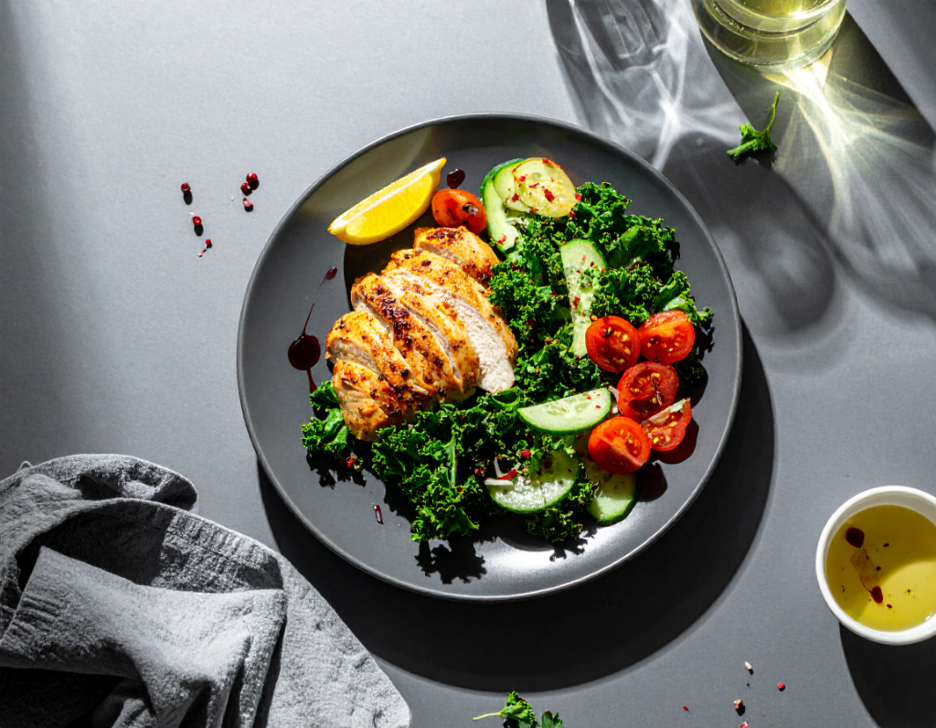 Roasted Chicken Kale Caesar Salad