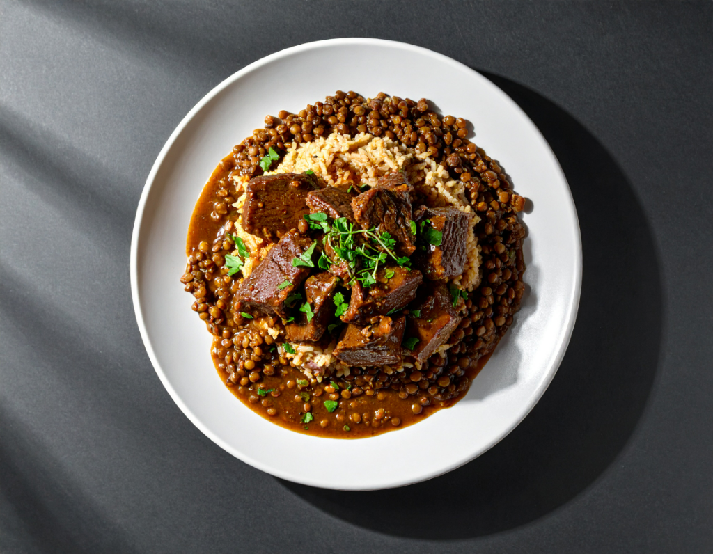 Braised Beef with Brown Rice & Beef Gravy