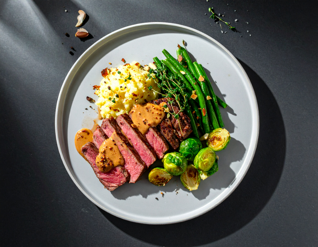 Strip Steak with Velvety Peppercorn Sauce