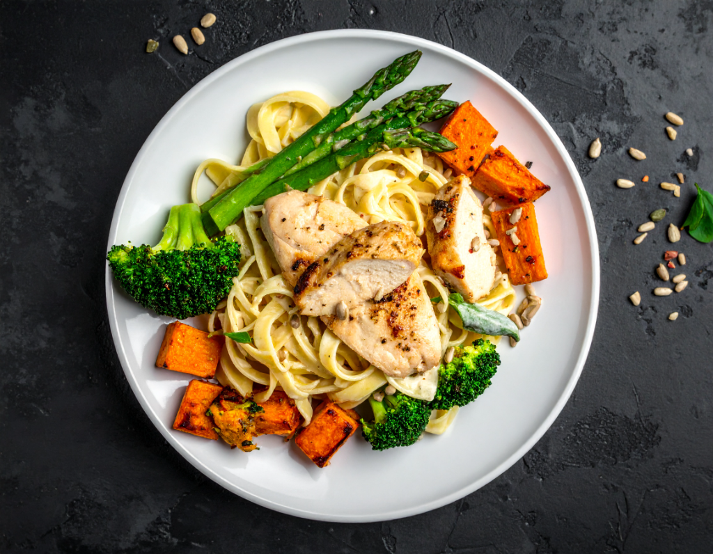 Grilled Chicken with Penne Pasta Alfedo