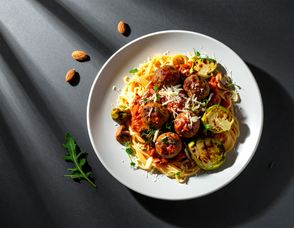 Mushroom Meatballs and Spaghetti