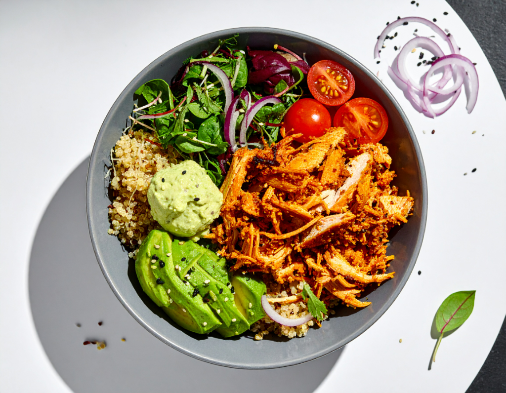 Plant Based Buffalo Chicken Quinoa Bowl