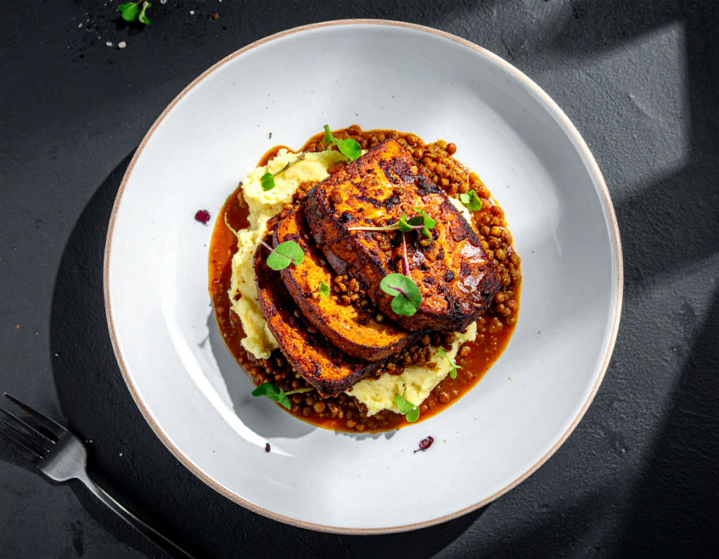Braised Tempeh with Creamy Mashed Potatoes & Umami Braising Sauce
