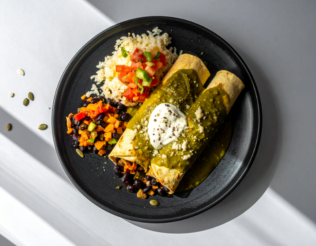 Veggie Black Bean Enchiladas in Salsa Verde