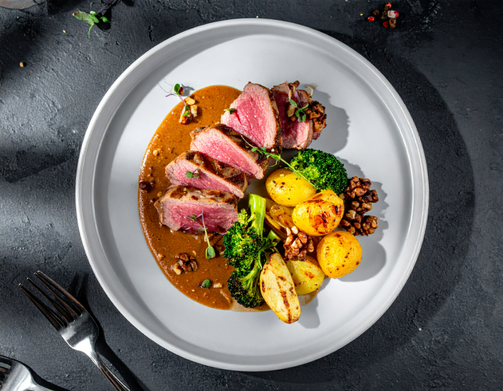 Grilled Pork Tenderloin Medallions with Walnut Romesco