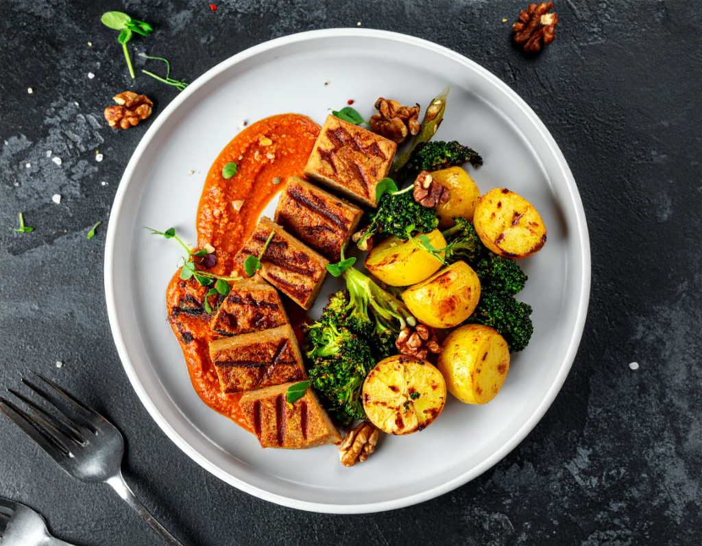 Grilled Tempeh with Walnut Romesco