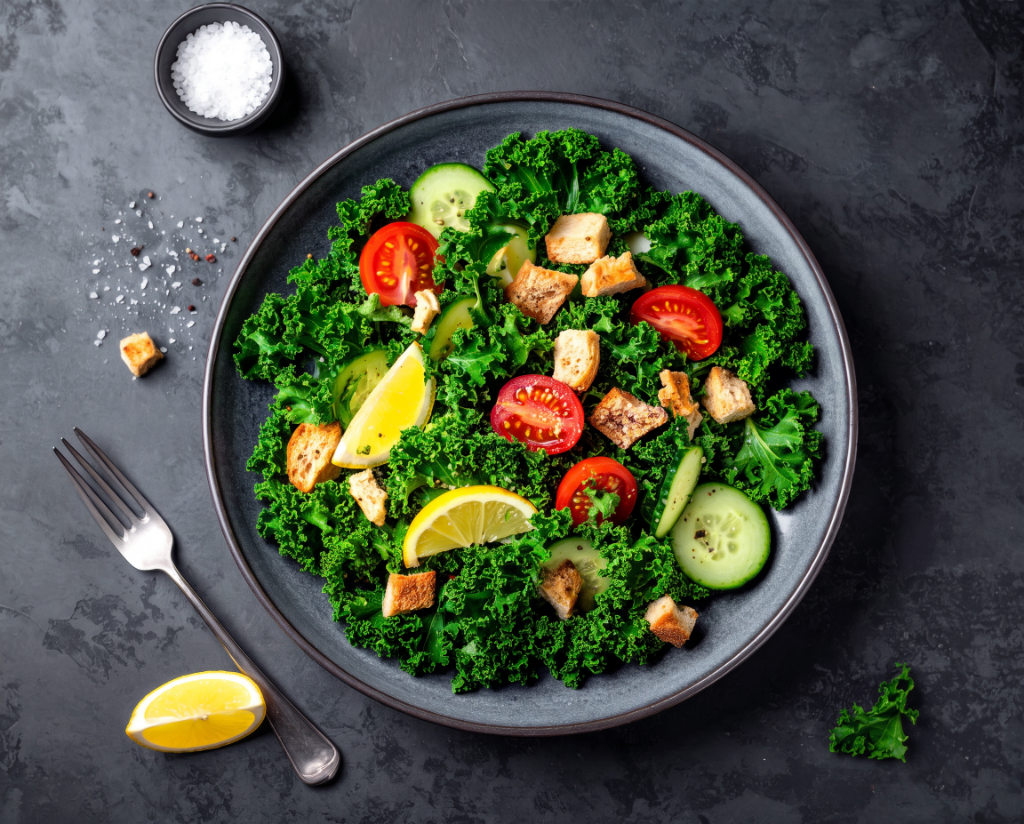 Plant Based "Chicken" Baby Kale Caesar Salad