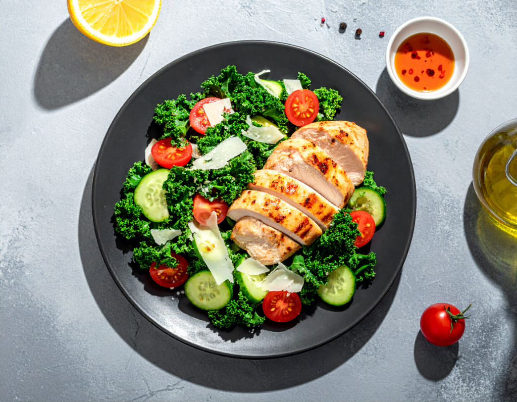 Roasted Chicken Baby Kale Caesar Salad