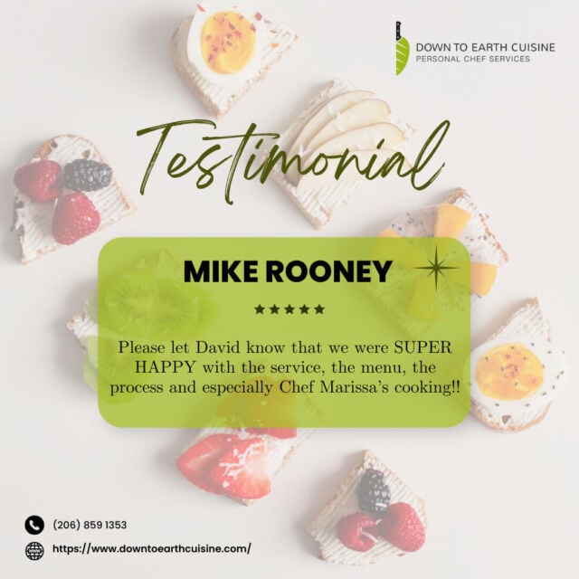 Our client's happiness is one of the best compliments we could ever have! Thank you Rooney family for the positive feedback. 💯

Contact us to experience great food and service with Seattle's best personal chefs:
🌐 https://www.downtoearthcuisine.com/
📲 (206) 859-1353
.
.
.
.
#downtoearthncuisine #dtec #food #foodporn #foodie #instafood #foodphotography #foodstagram #yummy #foodblogger #foodlover #instagood #love #delicious #follow #like #healthyfood #sea #tuna